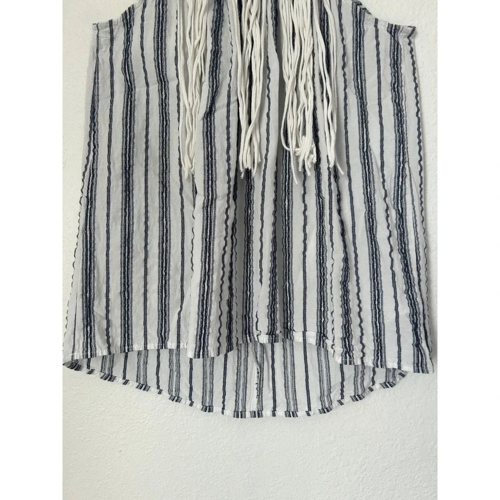Knox Rose Macrame Fringe Striped Tank Top Size S Blue White Woven‎ Halter Boho